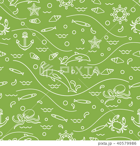 Cute seamless pattern with dolphins, octopus, 40579986