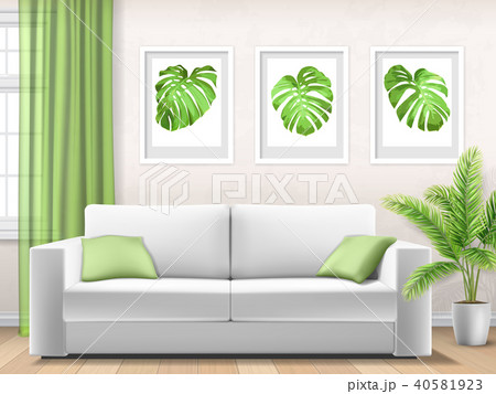 Modern interior with sofa and tropical plants 40581923