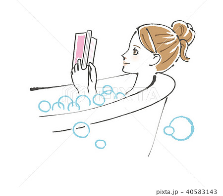 お風呂に入りながら本を読む女性のイラスト素材