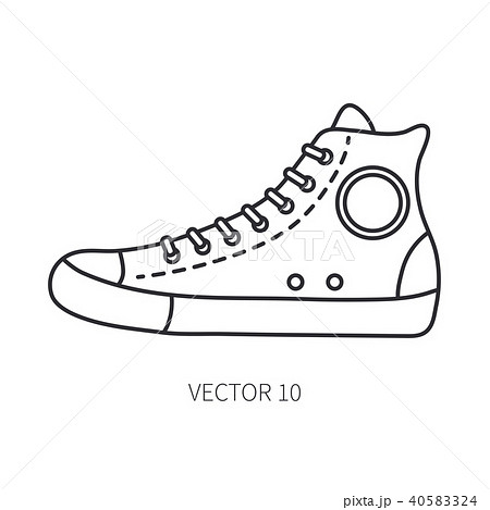 Retro Travel Shoe Sneaker Vector Line Icon Stock Illustration