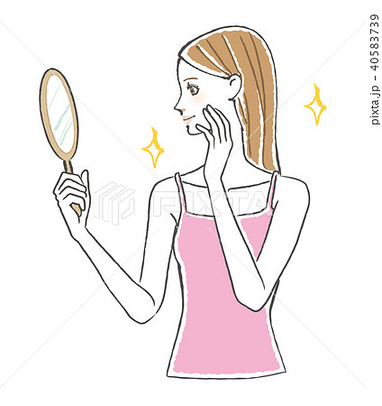 鏡を見る女性 嬉しいのイラスト素材