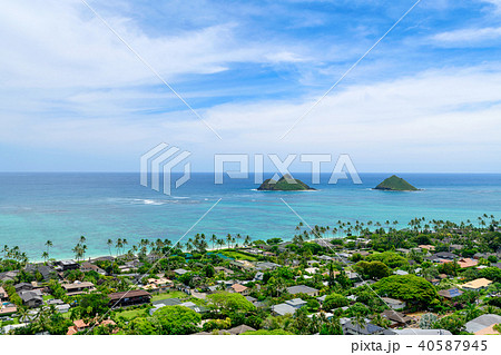 ハワイ オアフ島カイルア ラニカイビーチ 天国の海 の写真素材