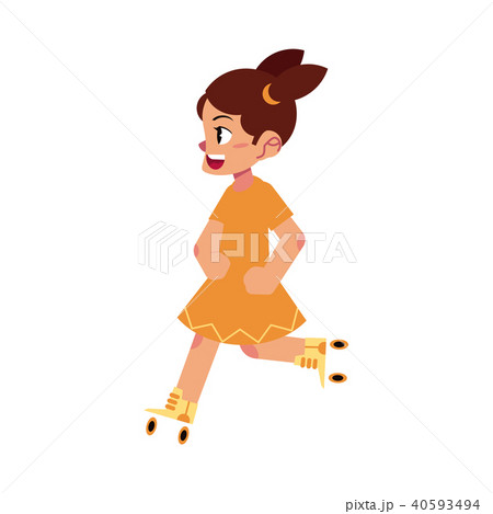Kid girl roller skating isolated on white background - cartoon female child rollerblading. Kid girl roller skating isolated on white background - cartoon female child rollerblading. 40593494