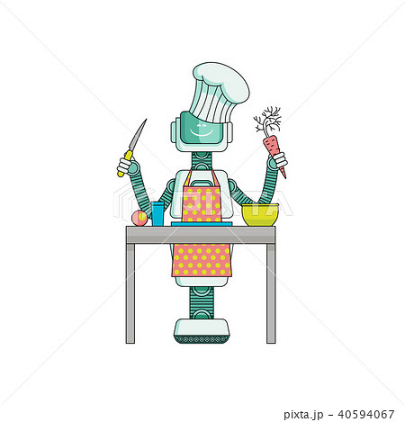 Robot cook prepares food in kitchen isolated on white background. Robot cook prepares food in kitchen isolated on white background. 40594067