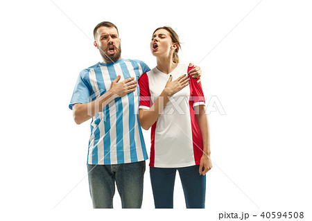 The soccer fans celebrating on white background 40594508