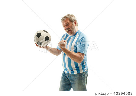 The Argentinean soccer fan celebrating on white background The Argentinean soccer fan celebrating on white background 40594605
