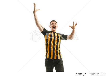 The Belgian soccer fan celebrating on white background The Belgian soccer fan celebrating on white background 40594606