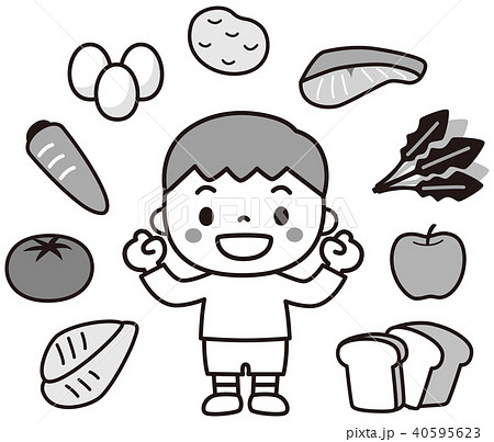 栄養バランスと子供 白黒のイラスト素材