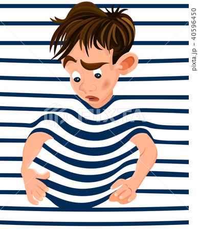 Little boy trapped in a striped background Little boy trapped in a striped background 40596450