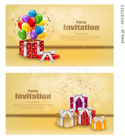 Gifts and Balloons party invitation card Vector 40597015