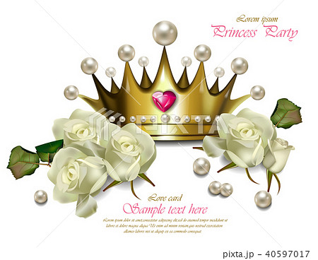 Beautiful pearl crown and white roses Vector 40597017