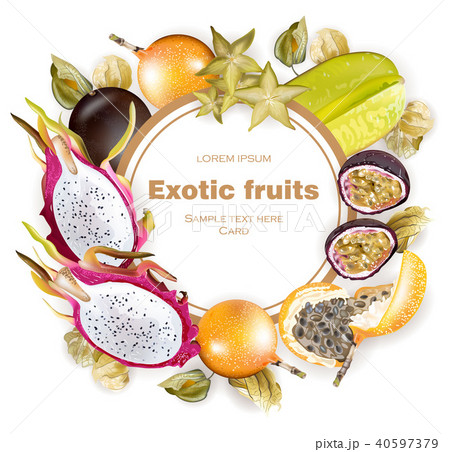 Exotic fruits round frame Vector realistic Exotic fruits round frame Vector realistic 40597379