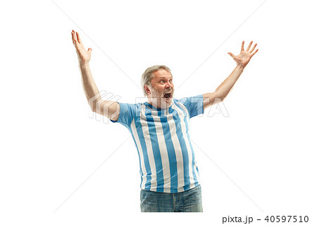 The Argentinean soccer fan celebrating on white background The Argentinean soccer fan celebrating on white background 40597510