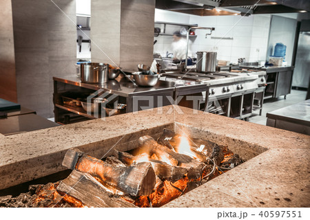 Close-up burning firewood . Kitchen background. 40597551