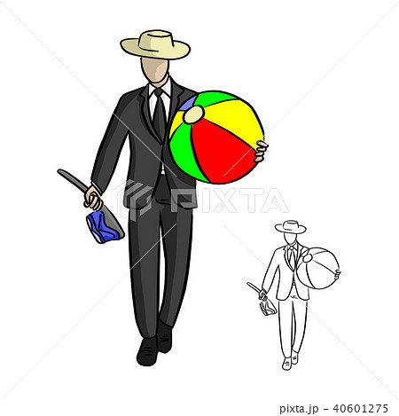 businessman holding big beach ball and scuba  40601275