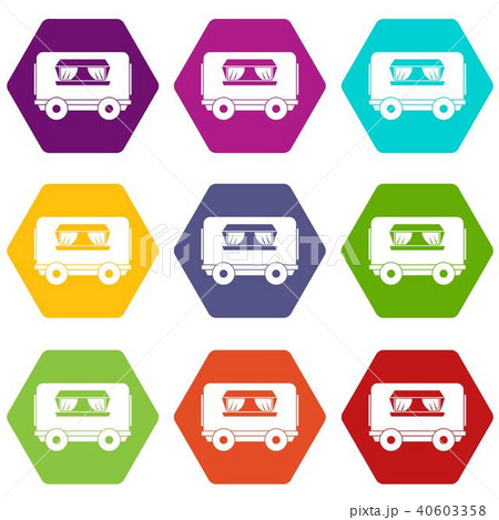 Food trailer icon set color hexahedron Food trailer icon set color hexahedron 40603358
