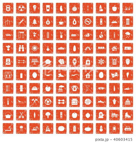100 healthy lifestyle icons set grunge orange 40603415