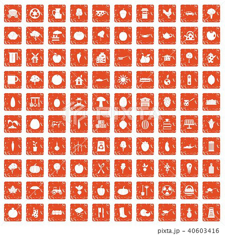 100 health food icons set grunge orange 40603416
