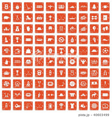 100 hockey icons set grunge orange 100 hockey icons set grunge orange 40603499