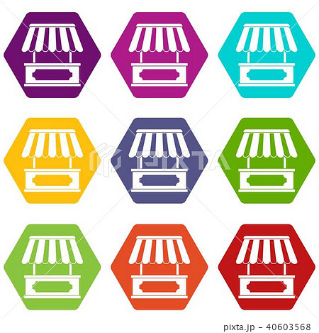 Street kiosk icon set color hexahedron Street kiosk icon set color hexahedron 40603568