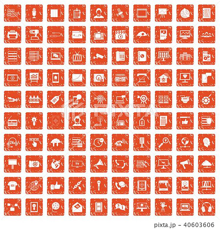 100 information technology icons set grunge orange 40603606