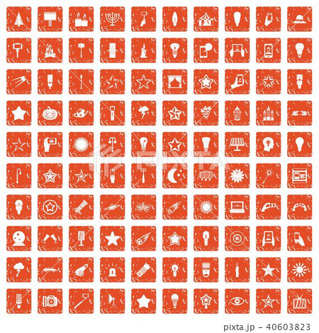 100 light icons set grunge orange 40603823