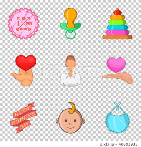 Mother and child icons set, cartoon style Mother and child icons set, cartoon style 40603935