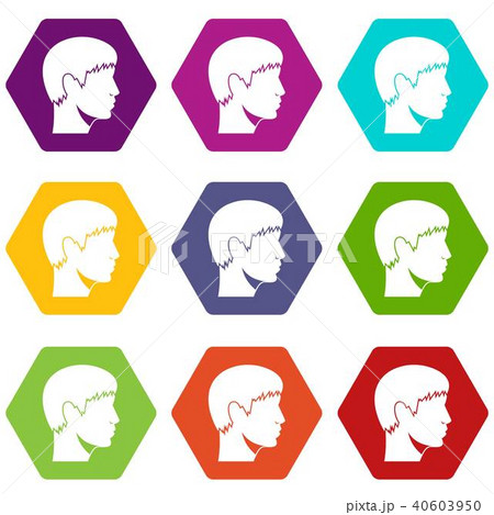 Man head icon set color hexahedron Man head icon set color hexahedron 40603950