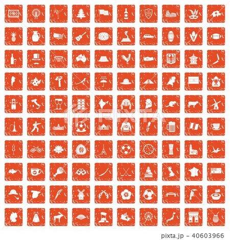 100 Map Icons Set Grunge Orangeのイラスト素材