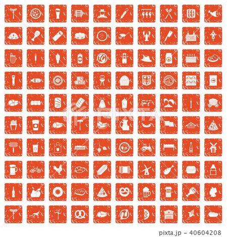 100 meat icons set grunge orange 100 meat icons set grunge orange 40604208