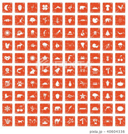 100 nature icons set grunge orange 40604336