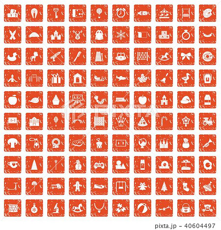 100 nursery school icons set grunge orange 40604497