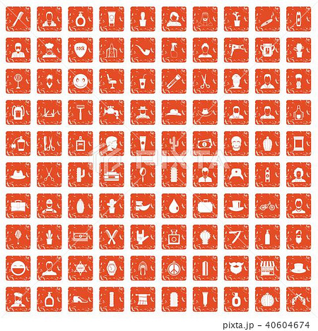 100 barber icons set grunge orange 40604674