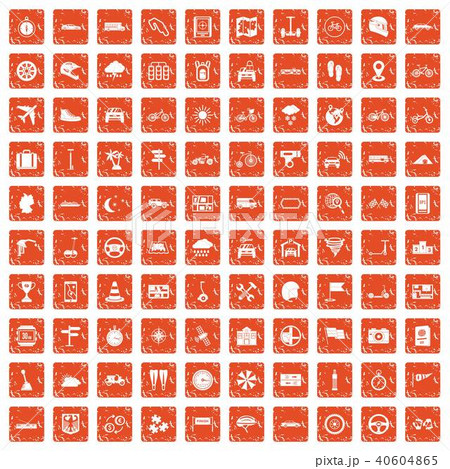 100 ride icons set grunge orange 100 ride icons set grunge orange 40604865
