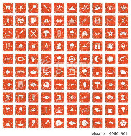 100 research icons set grunge orange 40604901