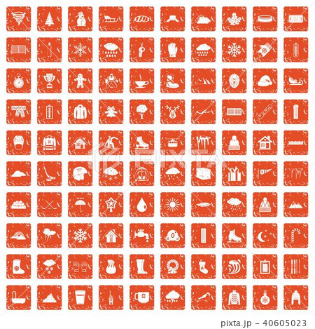 100 snow icons set grunge orange 40605023