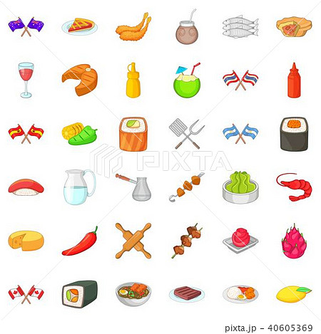 National dishes icons set, cartoon style National dishes icons set, cartoon style 40605369