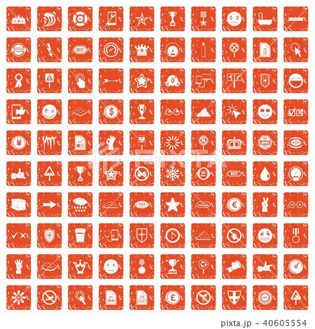 100 Symbol Icons Set Grunge Orangeのイラスト素材