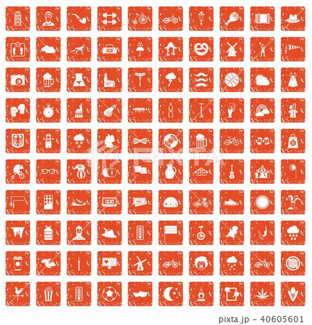 100 bicycle icons set grunge orange 100 bicycle icons set grunge orange 40605601