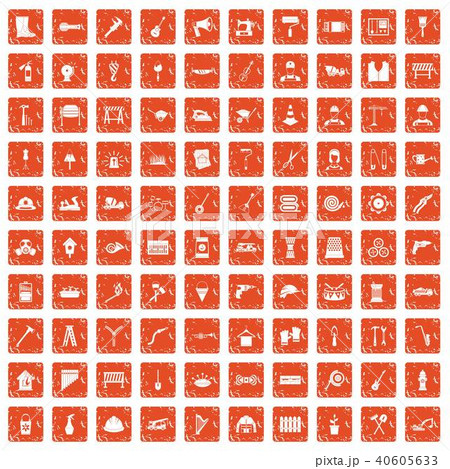 100 Tools Icons Set Grunge Orangeのイラスト素材