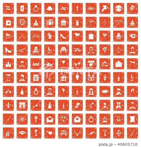 100 valentine day icons set grunge orange 100 valentine day icons set grunge orange 40605710