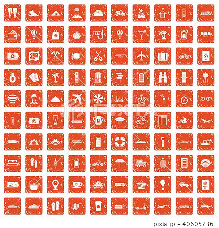 100 travel time icons set grunge orange 100 travel time icons set grunge orange 40605736