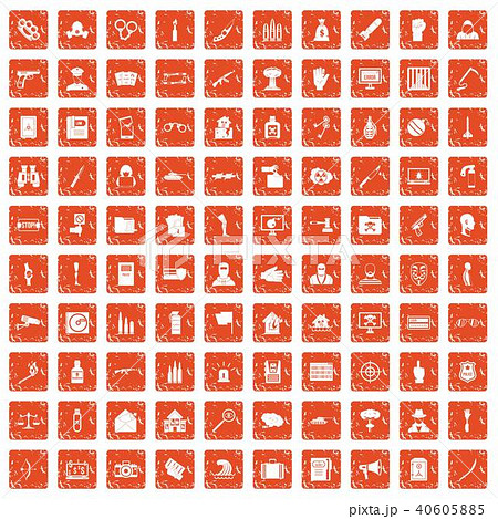 100 Violation Icons Set Grunge Orangeのイラスト素材