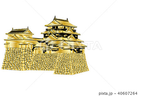 日本の城現存天守松山城金のイラスト素材