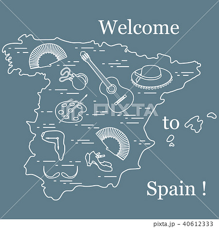 various symbols of Spain arranged in a circle 40612333