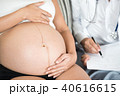 Pregnant woman holding hand on belly with doctor. 40616615