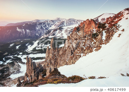 Colorful spring landscape of mountain ranges in the Carpathians Colorful spring landscape of mountain ranges in the Carpathians 40617499