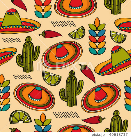 Doodle seamless pattern with mexico symbols 40618737