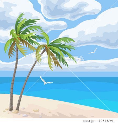 Seaside Landscape with Palm Trees and Clouds 40618941