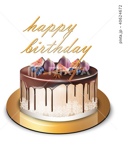 Happy Birthday modern cake with fig fruits Vector 40624672